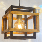 آویز چوب و فلز مکعب تک شعله