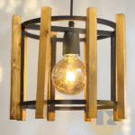 آویز استوانه چوب و فلز تک شعله