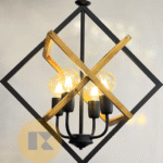 لوستر چوب و فلز ستاره ۴ شعله